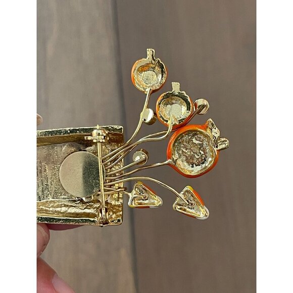Vintage Halloween Trick Or Treat Brooch With Pumpkin & Candy Corn Accents Gold - Picture 6 of 6